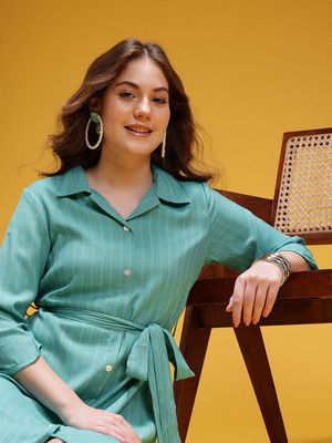 HERE&NOW Women Shirt Green Midi/Calf Length Dress