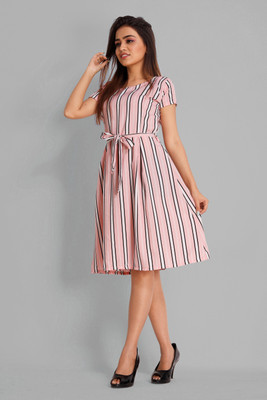 Gurudev Fashiion Women Fit and Flare Pink Knee Length Dress