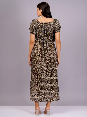 Highlight fashion export Women Fit and Flare Brown Midi/Calf Length Dress