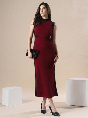Globus Women Bodycon Maroon Maxi/Full Length Dress