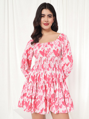 TANDUL Women Fit and Flare Pink Above Knee/Mid Thigh Length Dress