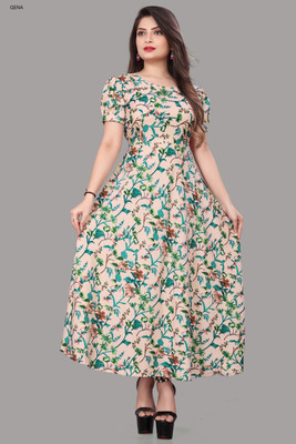 Qena Women Maxi Green Full Length Dress
