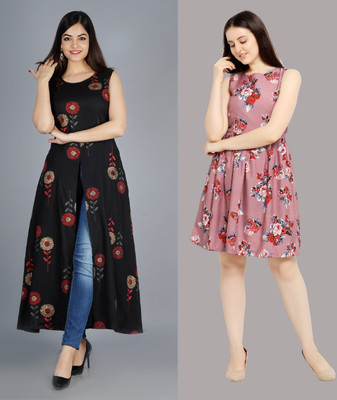 tanvi creation Women A-line Pink Midi/Calf Length Dress