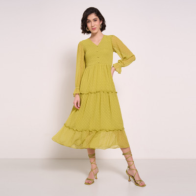 Honey By Pantaloons Women A-line Green Midi/Calf Length Dress
