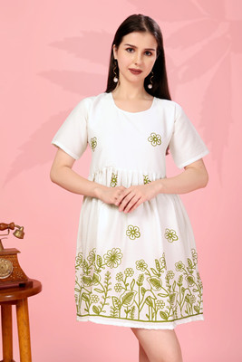 TRIVORA Women Fit and Flare Green Above Knee/Mid Thigh Length Dress