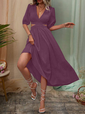Moda Rapido Women Fit and Flare Purple Midi/Calf Length Dress