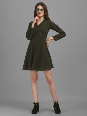 PURVAJA Women Fit and Flare Black Above Knee/Mid Thigh Length Dress