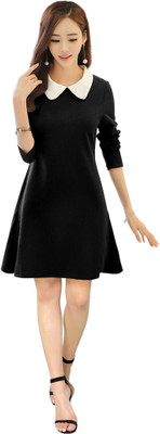 Oooh Lady Fashion Women Skater Black Knee Length Dress