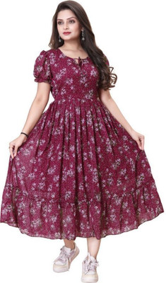 Bhadani Women Maxi Maroon Full Length Dress