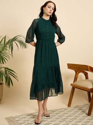 Mast & Harbour Women Fit and Flare Dark Green Midi/Calf Length Dress