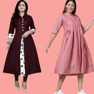Suhani Creationnm Women Embroidered A-line Kurta(Red, Pink)