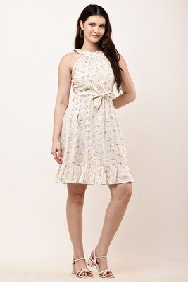 KM KAMAR MINHAZ Women A-line White Above Knee/Mid Thigh Length Dress