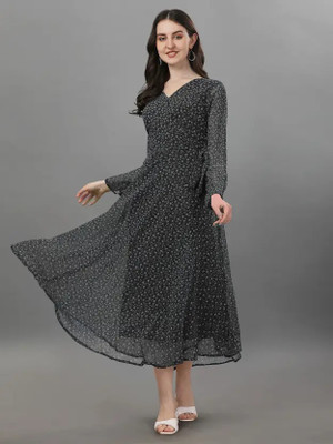 HK SHOPEE Women Fit and Flare Black Maxi/Full Length Dress
