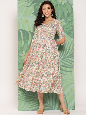 mokshi Women Fit and Flare Multicolor Midi/Calf Length Dress