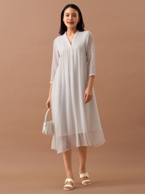 AASK Women Fit and Flare White Dress