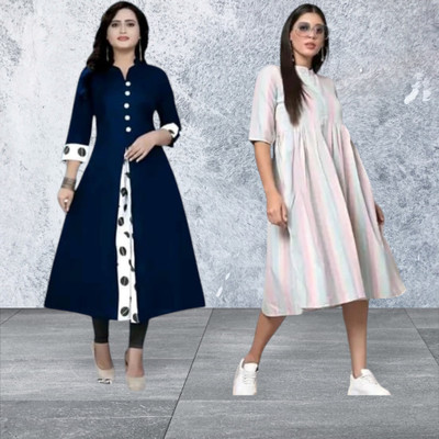 Suhani Creationnm Women Embroidered A-line Kurta(Blue, White)