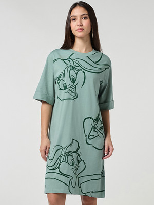 BEWAKOOF Women T Shirt Green Knee Length Dress
