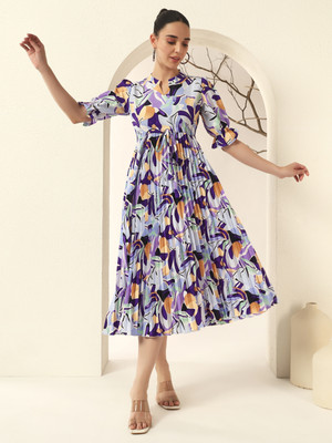 OTABU Women A-line Multicolor Midi/Calf Length Dress