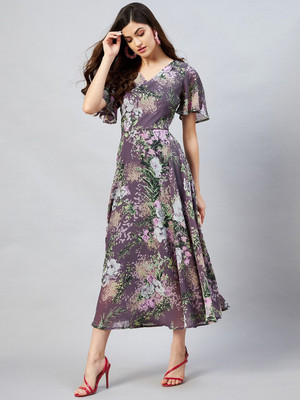 RARE Women Fit and Flare Blue Midi/Calf Length Dress