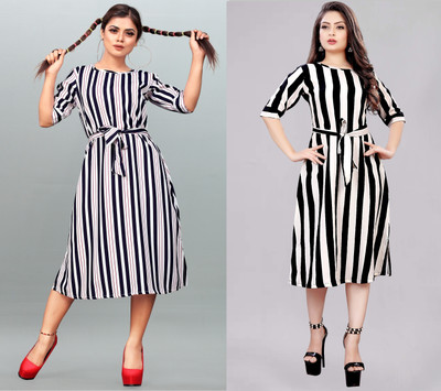 Modli 20 Fashion Women Fit and Flare Multicolor Below Knee Dress