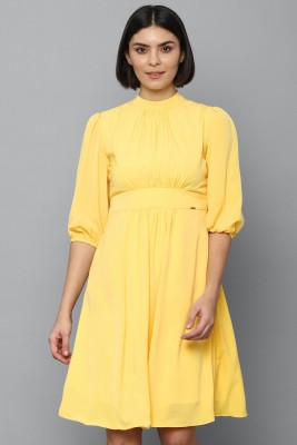 Allen Solly Women A-line Yellow Dress