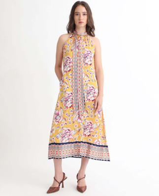 RAREISM Women A-line Yellow Maxi/Full Length Dress