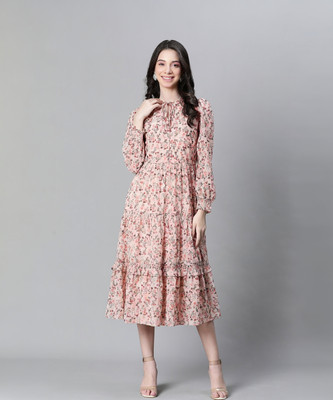 OXOLLOXO Women Empire Waist Multicolor Midi/Calf Length Dress