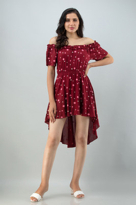 FLAMBOYANT Women High Low Maroon Maxi/Full Length Dress