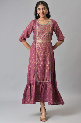 Aurelia Women Fit and Flare Maroon Ankle Length Dress