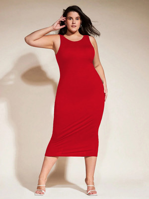 Toochki Women Bodycon Red Midi/Calf Length Dress