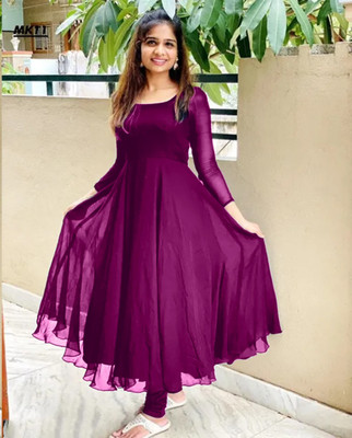 shivdharakurti Women A-line Purple Maxi/Full Length Dress
