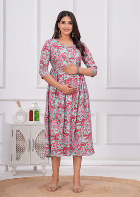 COTTON MULMUL STORE Women A-line Multicolor Midi/Calf Length Dress