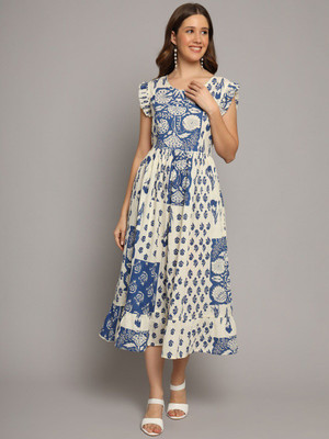 Sangria Women Fit and Flare Blue Knee Length Dress