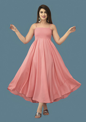 BuyUniqueFashion Women Fit and Flare Pink Midi/Calf Length Dress