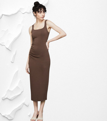 shoptowear Women Bodycon Brown Below Knee Dress