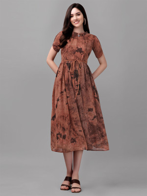 GUFRINA Women Fit and Flare Multicolor Midi/Calf Length Dress
