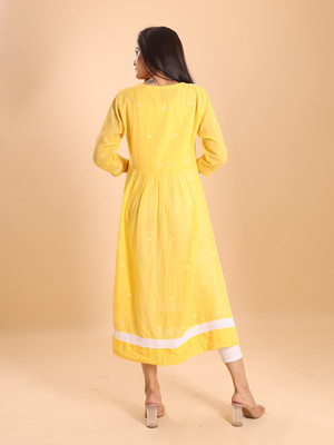 Blouson Women Gown Yellow Ankle Length Dress