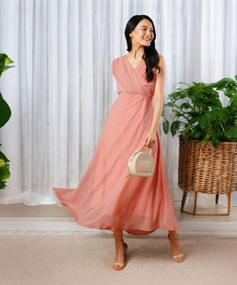 Cartyshop Women Fit and Flare Brown Maxi/Full Length Dress