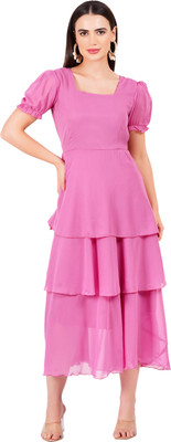 color world Women Layered Pink Maxi/Full Length Dress
