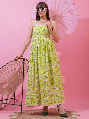 Sheetal Accociates Women Fit and Flare Green Maxi/Full Length Dress