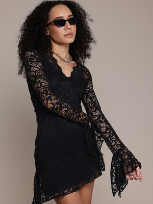 Roadster Women A-line Black Above Knee/Mid Thigh Length Dress