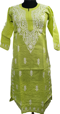 Quds Women A-line Green Below Knee Dress
