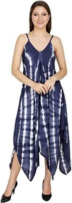 ukal Women Maxi Dark Blue, White Dress