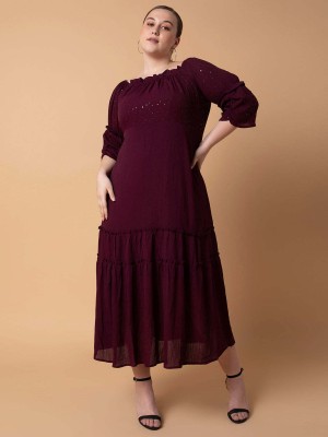 Showoff Women Fit and Flare Maroon Dress