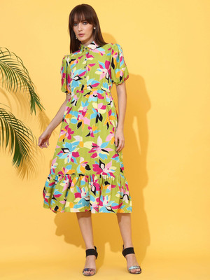 Sheetal Accociates Women Fit and Flare Multicolor Below Knee Dress