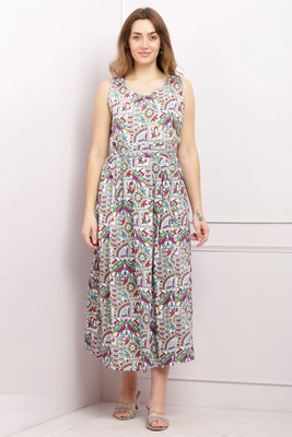 A R J FASHION Women A-line White Midi/Calf Length Dress