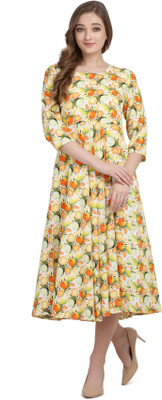 HouseOfCommon Women A-line Yellow Midi/Calf Length Dress