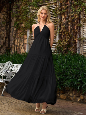 Traquila Women A-line Black Maxi/Full Length Dress