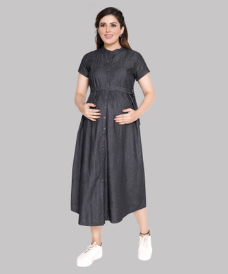 mamma's maternity Women A-line Black Knee Length Dress