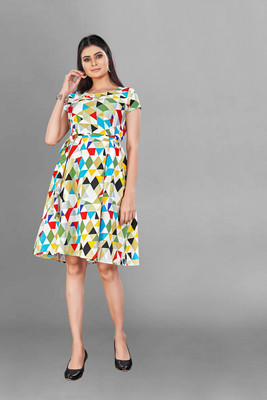 Gurudev Fashiion Women A-line Multicolor Knee Length Dress